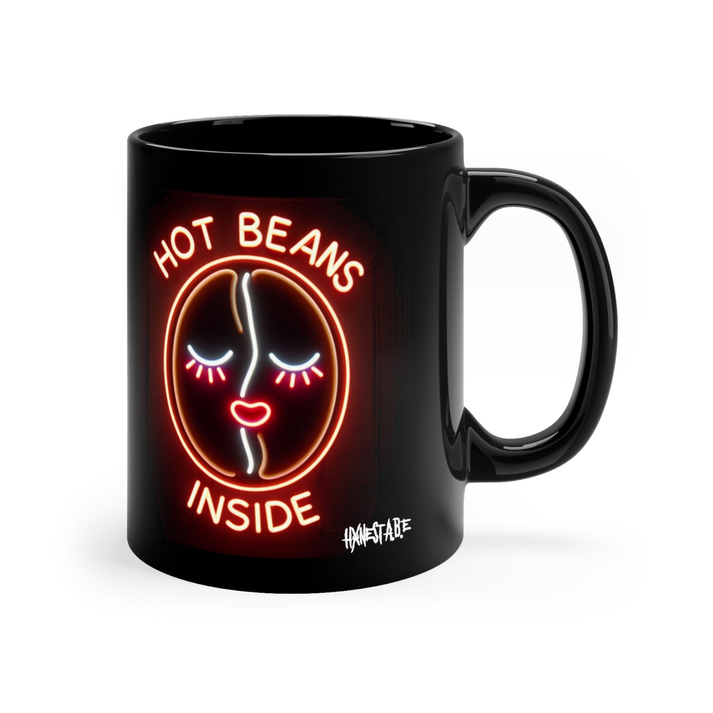 HOT BEANS INSIDE COFFEE MUG